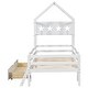 preview thumbnail 4 of 10, Wood Twin Size House Platform Bed with Guardrail and Under-Bed Drawer in White