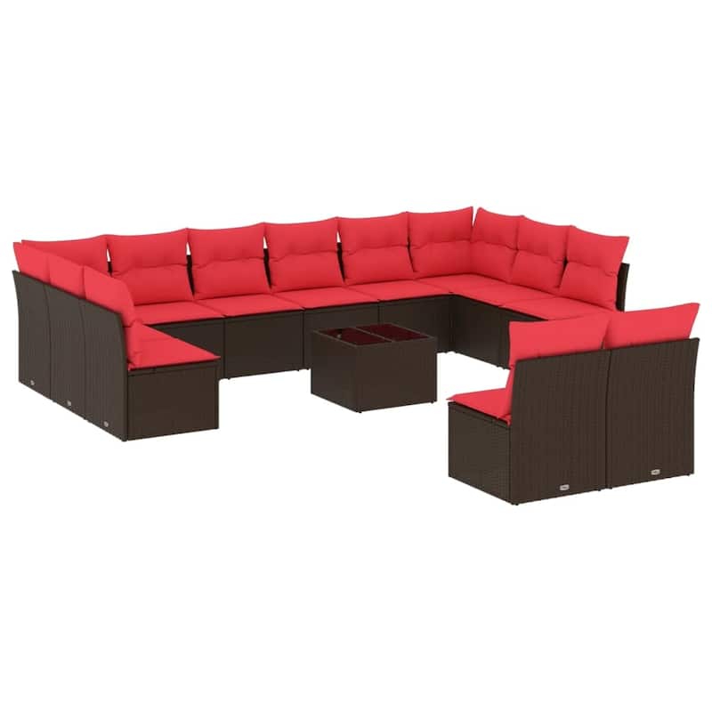 vidaXL 11/12 Piece Patio Sofa Set with Cushions Black/Brown/Gray Poly Rattan - 21.7 x 24.4 x 27.2