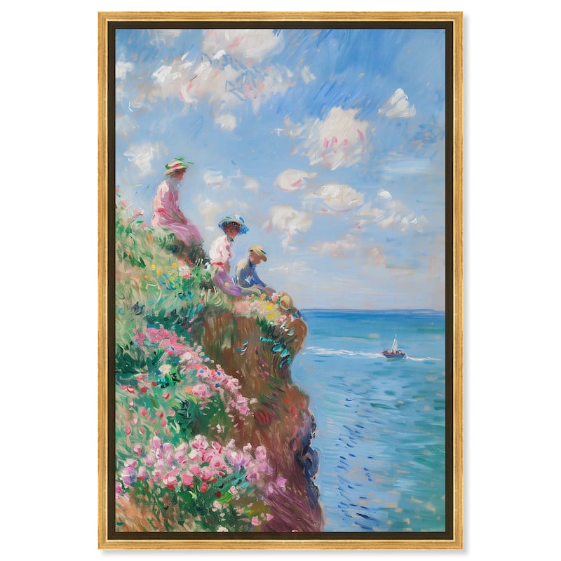 Art Remedy By The Seaside Framed Impressionism 1 Piece Canvas Wall Art /Monet And Van Gogh Inspired Art - 21 x 31 - Gold