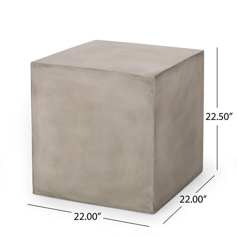 Ebec Outdoor Side Table, Modern Cube Light Gray Faux Concrete, 22 Inch