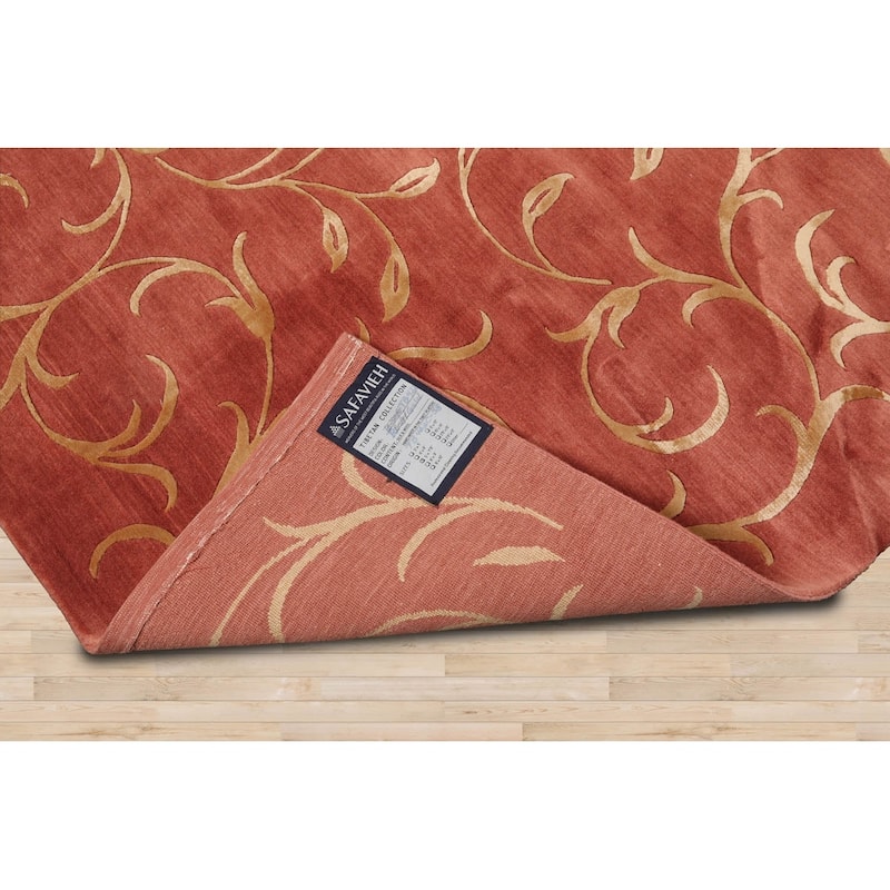 Hand Knotted Raspberry Tibetan Wool & Silk Transitional Area Rug