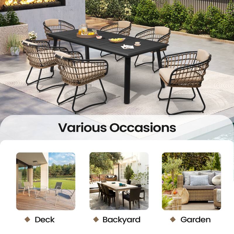 Outdoor Patio Wicker Dining Chairs PE Rattan Seating Set with Cushion
