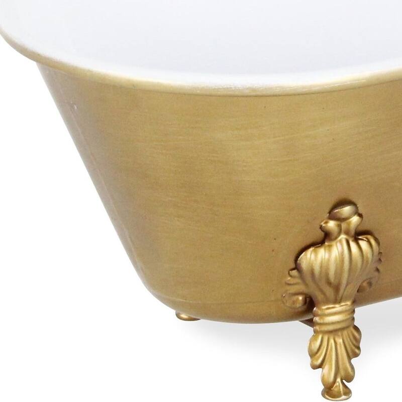 HomeRoots 12" Gold And White Metal Hand Painted Decorative Tub - 12.00 in. x 5.00 in. x 6.50 in.