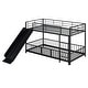 preview thumbnail 11 of 10, Twin over Twin Size Metal Bunk Bed with Slide and Guardrails, Black