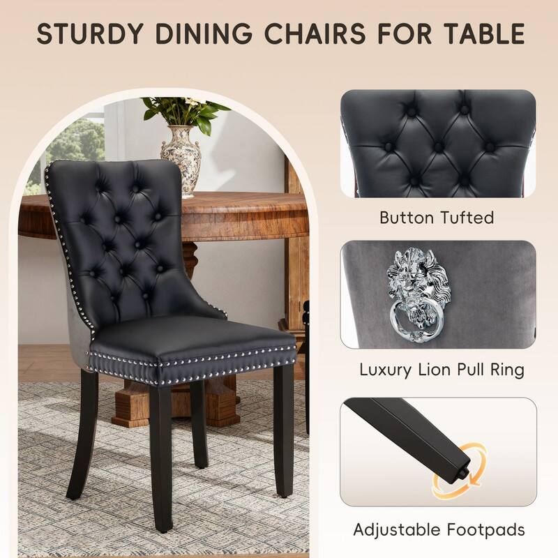 High-end Tufted Velvet Upholstered Nailhead Dining Chair Set of 6