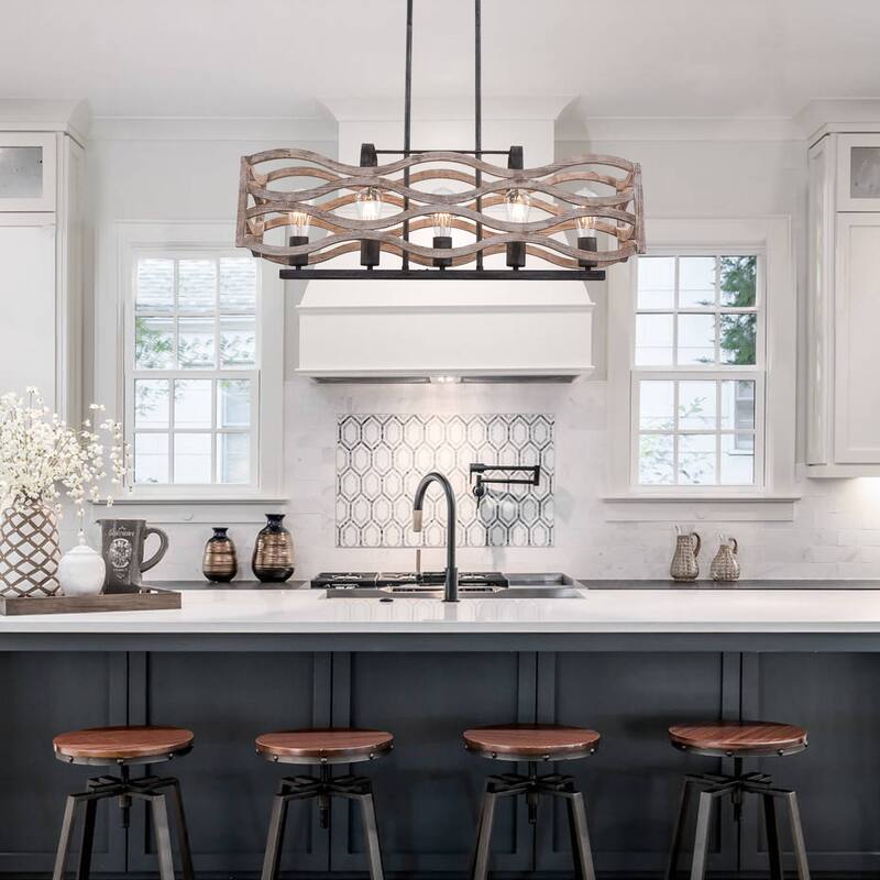 Cusp Barn 5-Light Shabby Island Light Farmhouse Wood Chandelier for Dining Room