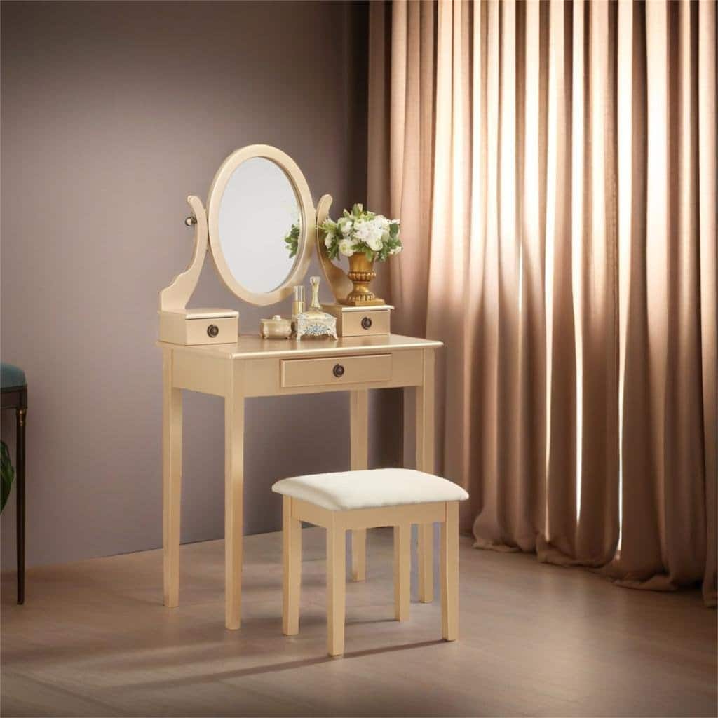 Makeup Vanity Table and Stool Set