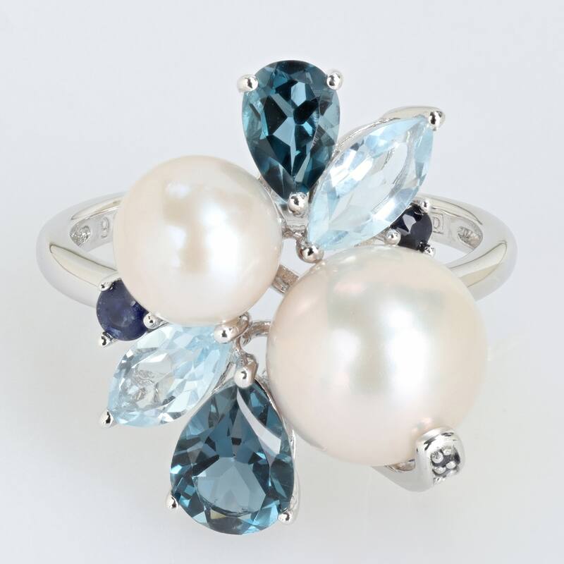 Miadora Cultured Freshwater Pearl and Gemstone Cluster Ring Sterling Silver