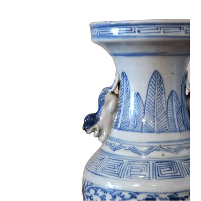 Blue And White Double Happiness Flower Vase With Ears - XS