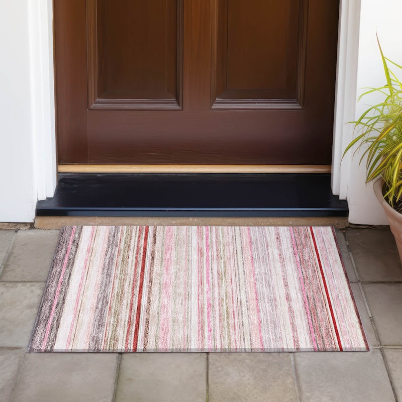 Machine Washable Indoor/ Outdoor Ombre Stripes Chantille Rug - Pink - 1'8" x 2'6"