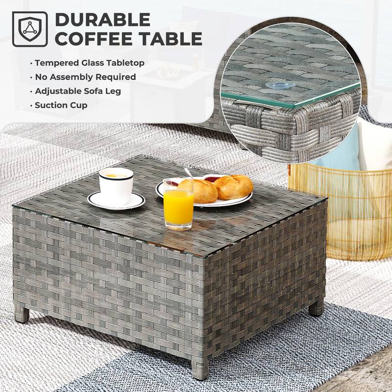 HOOOWOOO 10-piece Outdoor Furniture Rattan Sectional Set with Fire Pit Table.
