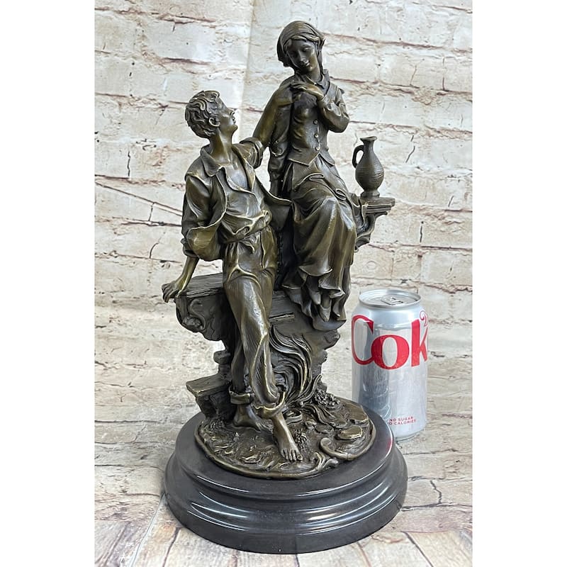 French Bronze Statue Sculpture Young Lovers Romance Anniversary Figure Decor 14 Inches X 7.5 Inches