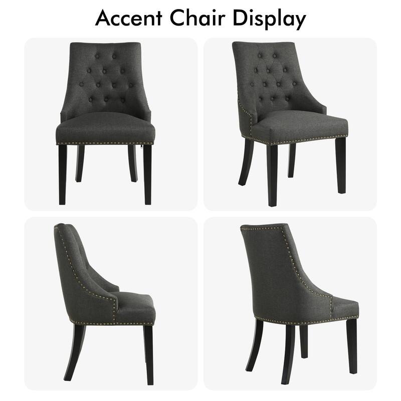 Fabric Upholstered Dining Chairs Button Tufted Nailhead Trim Accent Chairs Set of 2