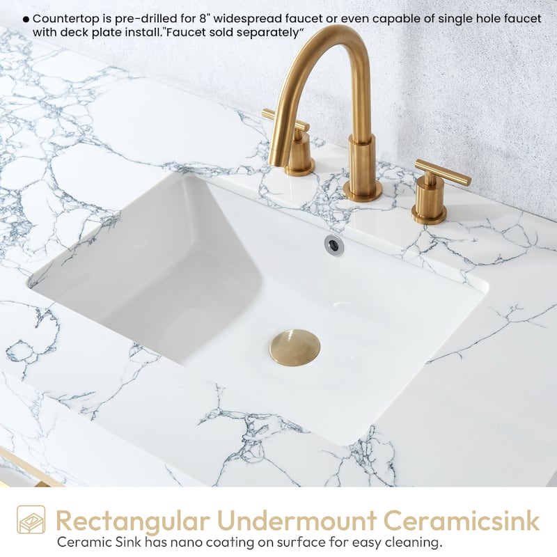 Ecija Bath Vanity, Metal Support with Composite Stone Top, no Mirror