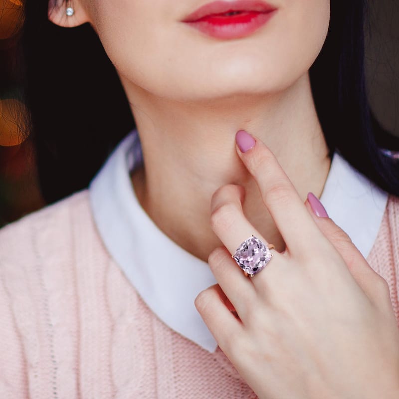 Miadora 14k Rose Gold Cushion-cut Pink Amethyst Cocktail Ring
