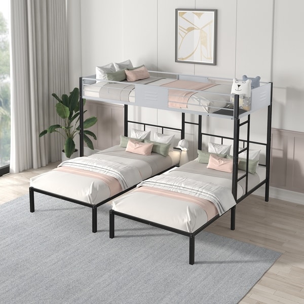 slide 2 of 20, Triple Bunk Bed with Vent Board, Black Black
