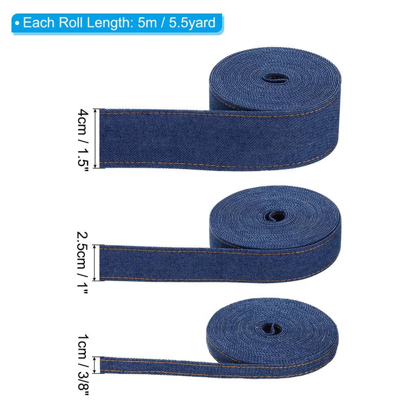 3/8", 1", 1.5" Denim Ribbon Set, 3 Sizes Total 16.5 Yard Craft Strip - Dark Blue