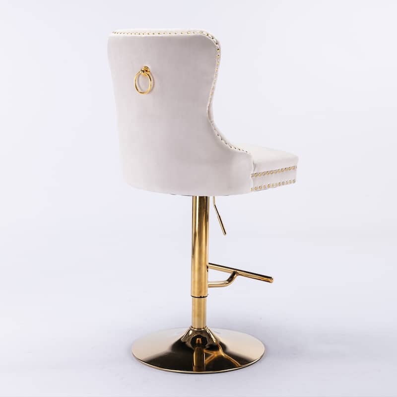 Modern Adjustable Seat Height Swivel Barstools with Tufted Back - Set of 2
