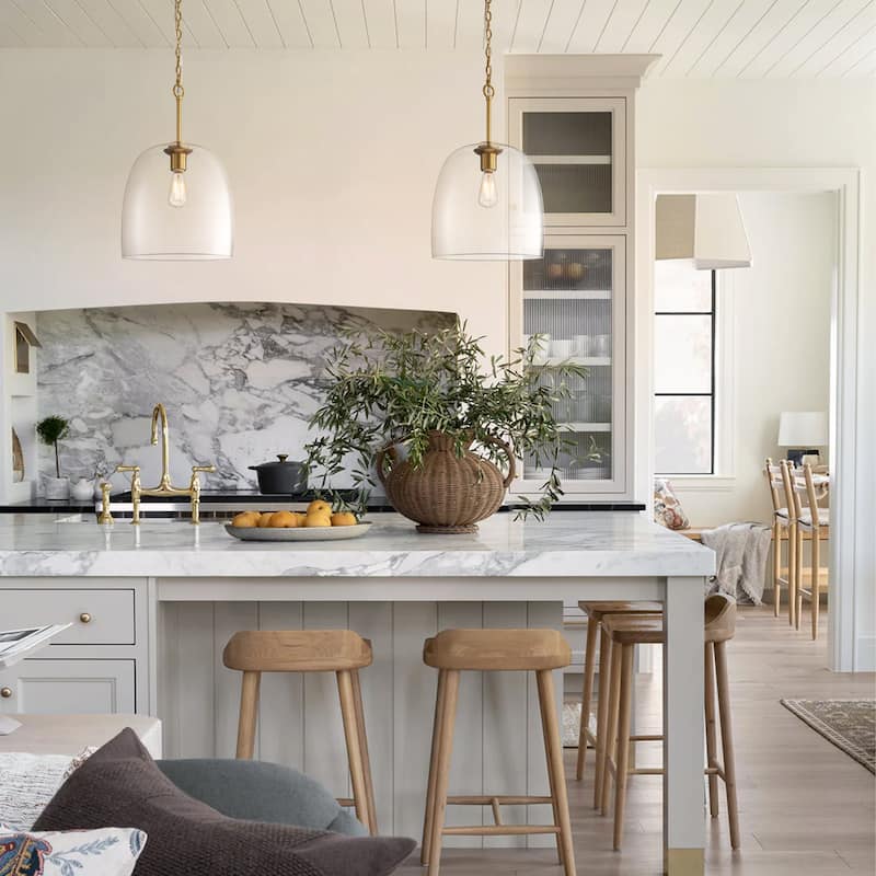1-Light 14.6" Modern Gold Bowl Dome Clear Glass Pendant Light for Kitchen Island - Gold