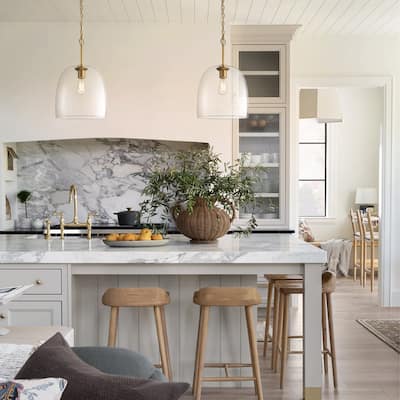 1-Light 14.6" Modern Gold Bowl Dome Clear Glass Pendant Light for Kitchen Island
