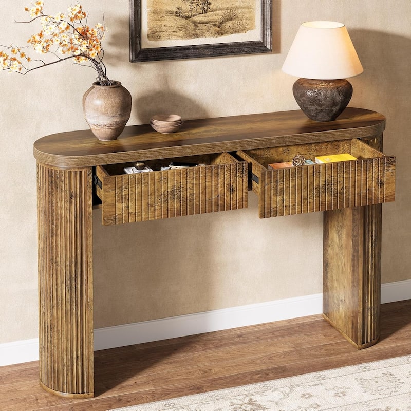 47.24 Inches Brown Engineered Wood Console Table with Drawers, Farmhouse Entryway Table for Hallway, Foyer - Brown