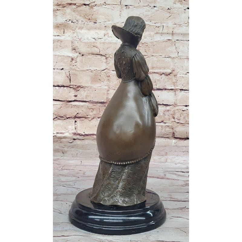Demure Modest Religious Woman Hot Cast Bronze Sculpture On Marble Base