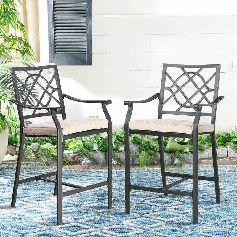 Patio Height Bar Chairs Outdoor Dining Chair with Beige Cushion - Beige 1