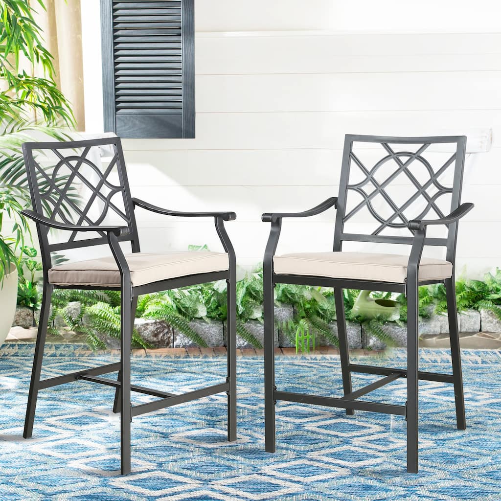 Patio Height Bar Chairs Outdoor Dining Chair with Beige Cushion