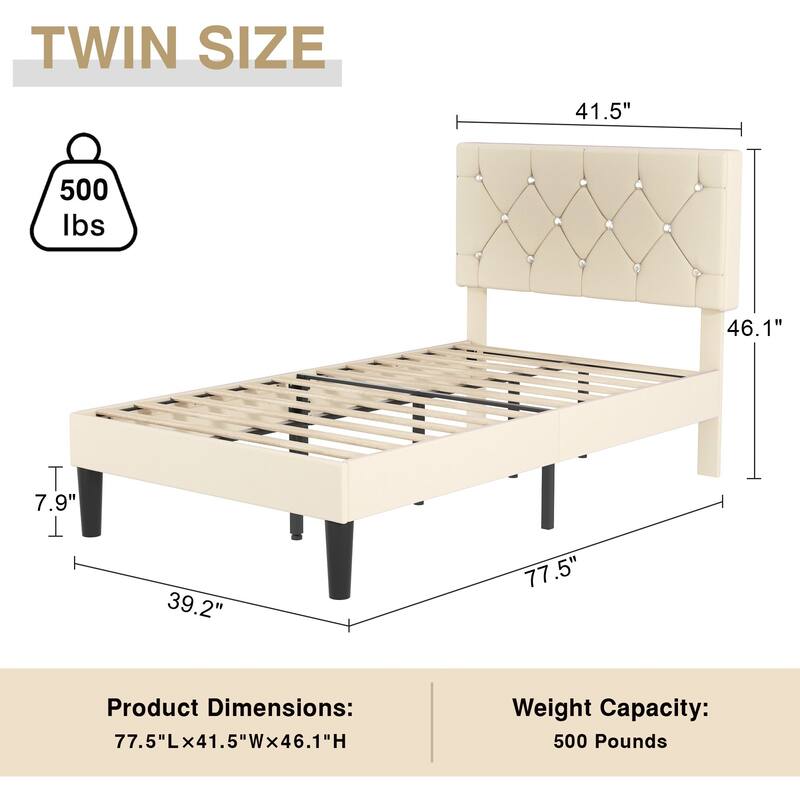 VECELO Upholstered Beds With Diamond Tufted Headboard, Platform Bed Frame, 7.9'' Under Bed Space