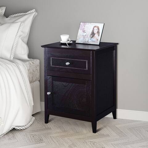 Costway Nightstand With Drawer Accent Side End Table Storage Cabinet WhiteNaturalEspresso