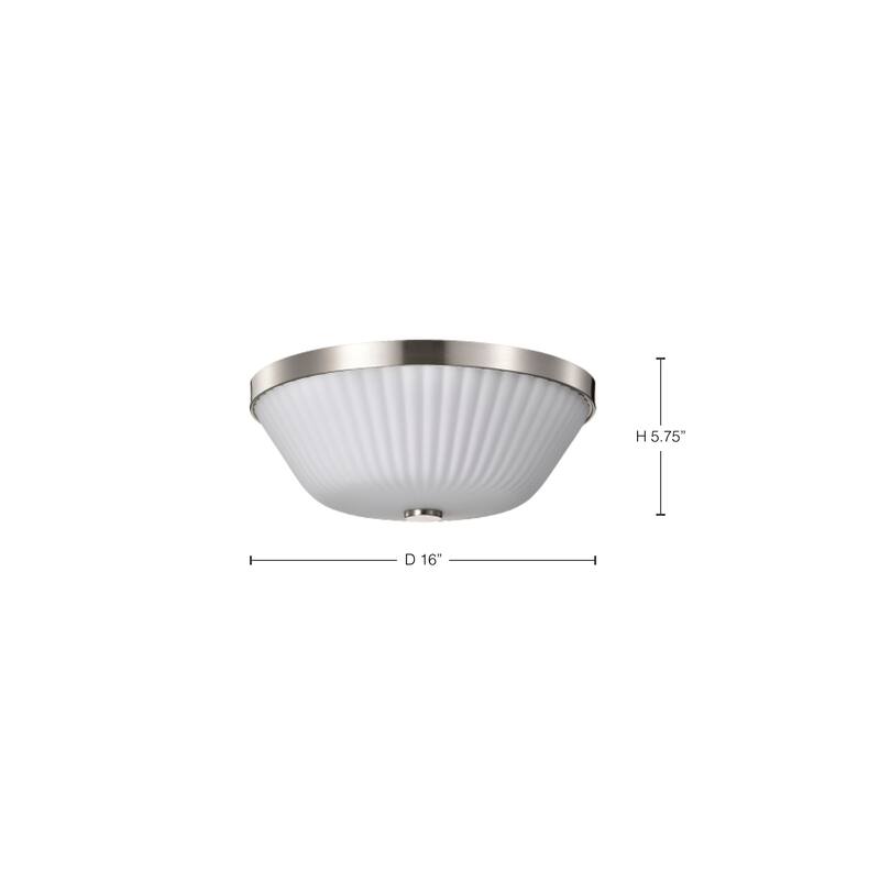 Royale 3 Light Flush Mount Brushed Nickel Finish Ribbed White Glass - Brushed Nickel