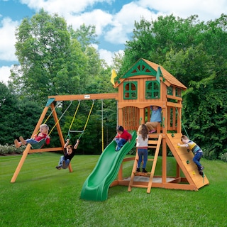 Gorilla Playsets Avalon Wood Swing Set with Wood Roof - Amber