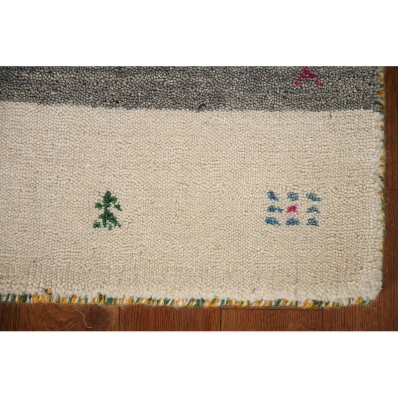 Striped Gabbeh Oriental Area Rug Hand-knotted Wool Carpet - 2'6"x 4'11"