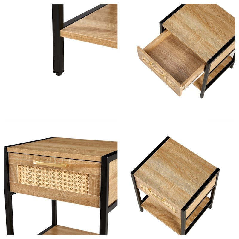 Modern Nightstand with Drawer and Metal Legs