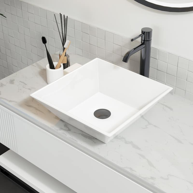 Sinber White Ceramic Countertop Bathroom Vanity Vessel Sink