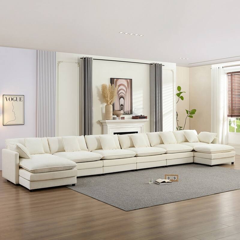 Mixoy 217''U-Shaped Modular Sectional Sofa,8-Seater Cloud Couch with Ottoman and Cushions,Sleeper Deep Seat Couches - 6+2 - BEIGE - Symmetrical
