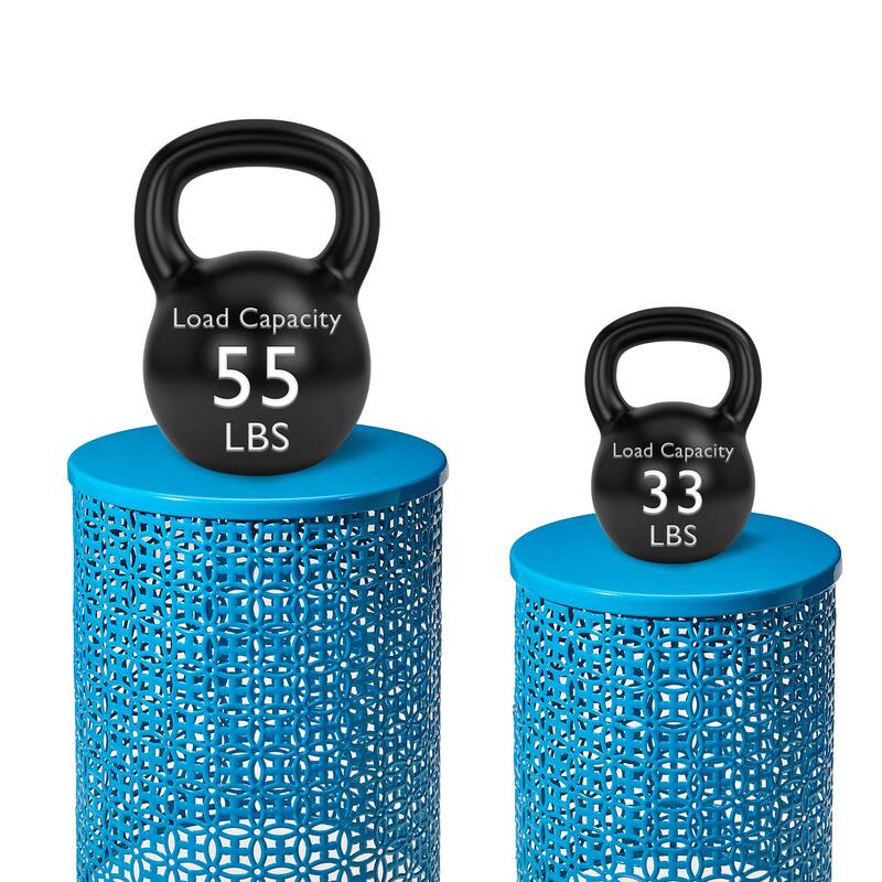 Glitzhome Set of 2 19.25"H & 16.5"H Multi-functional Metal Outdoor Table Garden Stool