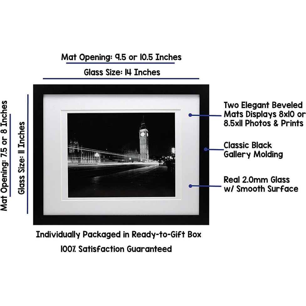 11x14 Black Gallery Picture Frame with 8x10 and 8.5x11 Mat - Bed Bath &  Beyond - 33044647