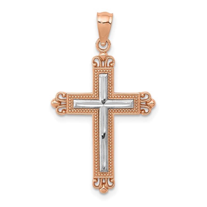 Curata 14k Rose Gold 18" Rhodium Plated Sparkle-Cut Cross Pendant Necklace