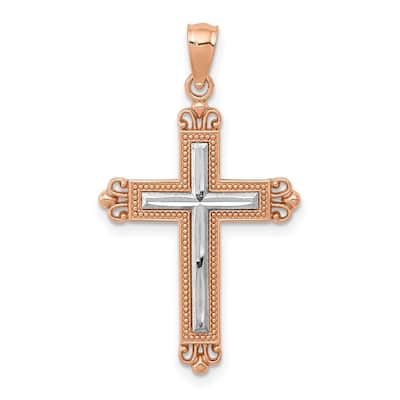 Curata 14k Rose Gold 18" Rhodium Plated Sparkle-Cut Cross Pendant Necklace