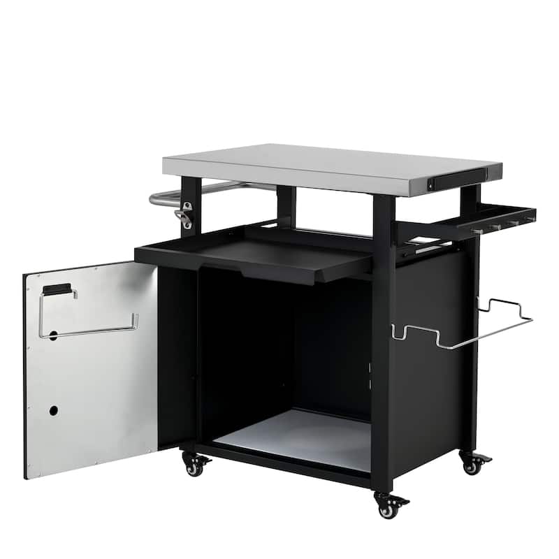 39.5" Outdoor Grill Cart & Pizza Oven Table with Stainless Steel Top, Storage Cabinet, and Waterproof Cover