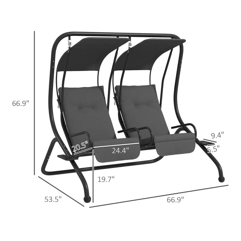 Cozy 2-Seater Outdoor Swing Chair with Cup Holder and Removable Canopy