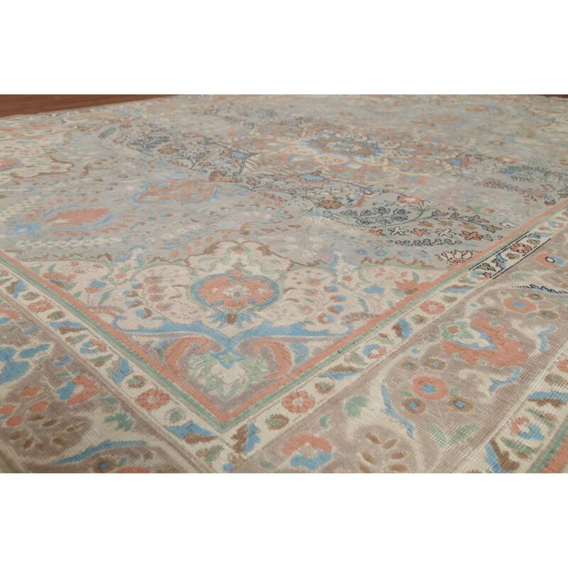 Floral Gray Tabriz Persian Antique Area Rug Handmade Wool Carpet - 8'2"x 11'1"