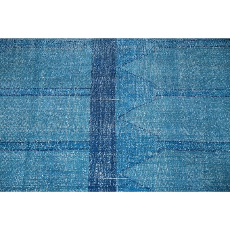 Over-Dyed Blue Anatolian Distressed Vintage Rug Handmade Wool Carpet - 7'10" x 14'0"