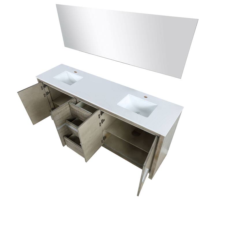 Lafarre 36 in W x 20 in D Rustic Acacia Bath Vanity, White Quartz Top and 28 in Mirror