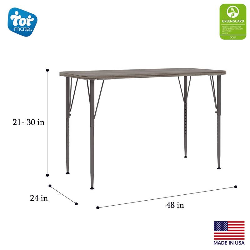 Tot Mate 48" W x 24" D Rectangular Kids Table, Adjustable Height 21" to 30", Ready-To-Assemble