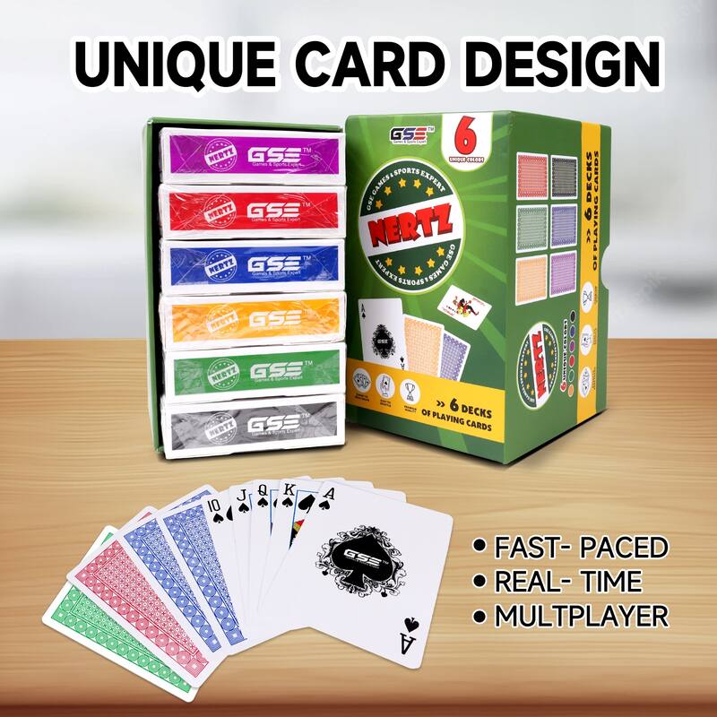 GSE Nertz Card Game Set, Multi-Colored Playing Card Deck, Bulk Set Poker Wide-Size Regular Index