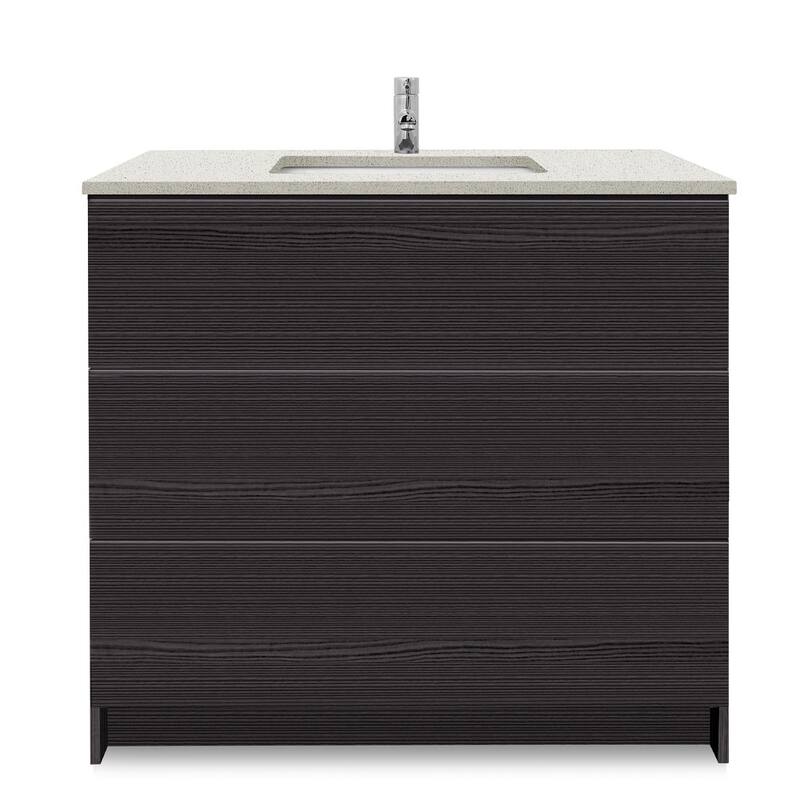 Element Standing 36 in x W x 22 in D x 35 in H Bath Vanity in Ebony with Galaxy White Quartz Top Single Hole