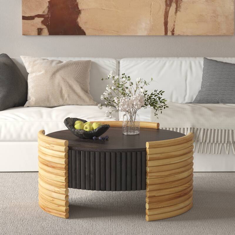 31.50" Modern Colorblocked Striped Coffee Table with Flip Top Storage Coffee Table