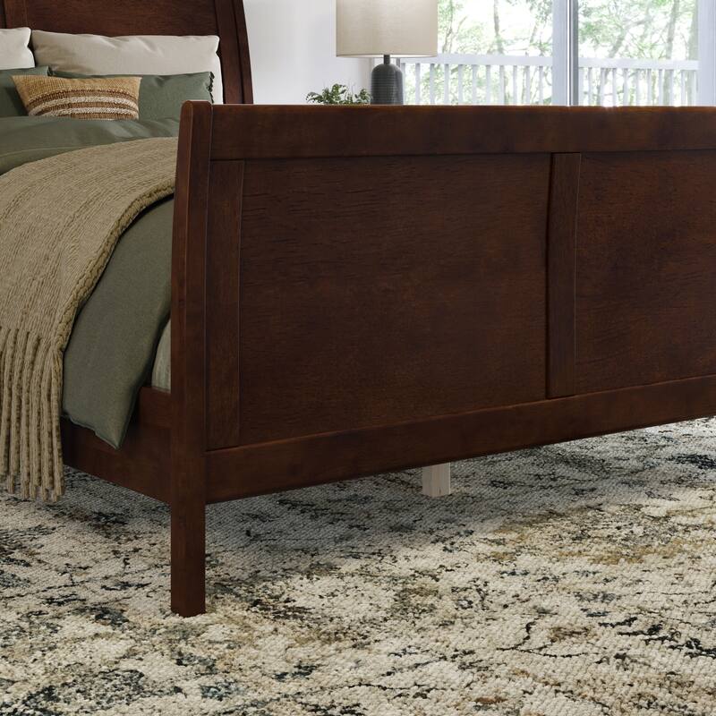 Valencia Solid Wood Low Profile Sleigh Platform Bed with Matching Footboard
